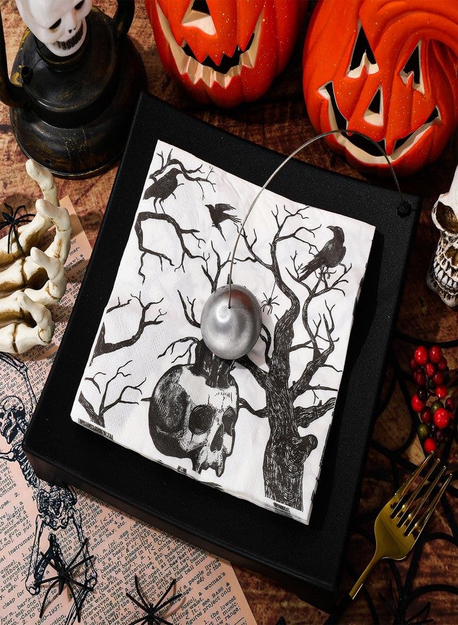 JarThenaAMCS مناديل ورقية للهالوين من جارثينا إيه إم سي إس، ٥٠ قطعة، بتصميم جمجمة سوداء وقطة، مناسبة للغداء والعشاء، ولتزيين طاولة الطعام في المنزل أو الحفلات. - Image 4